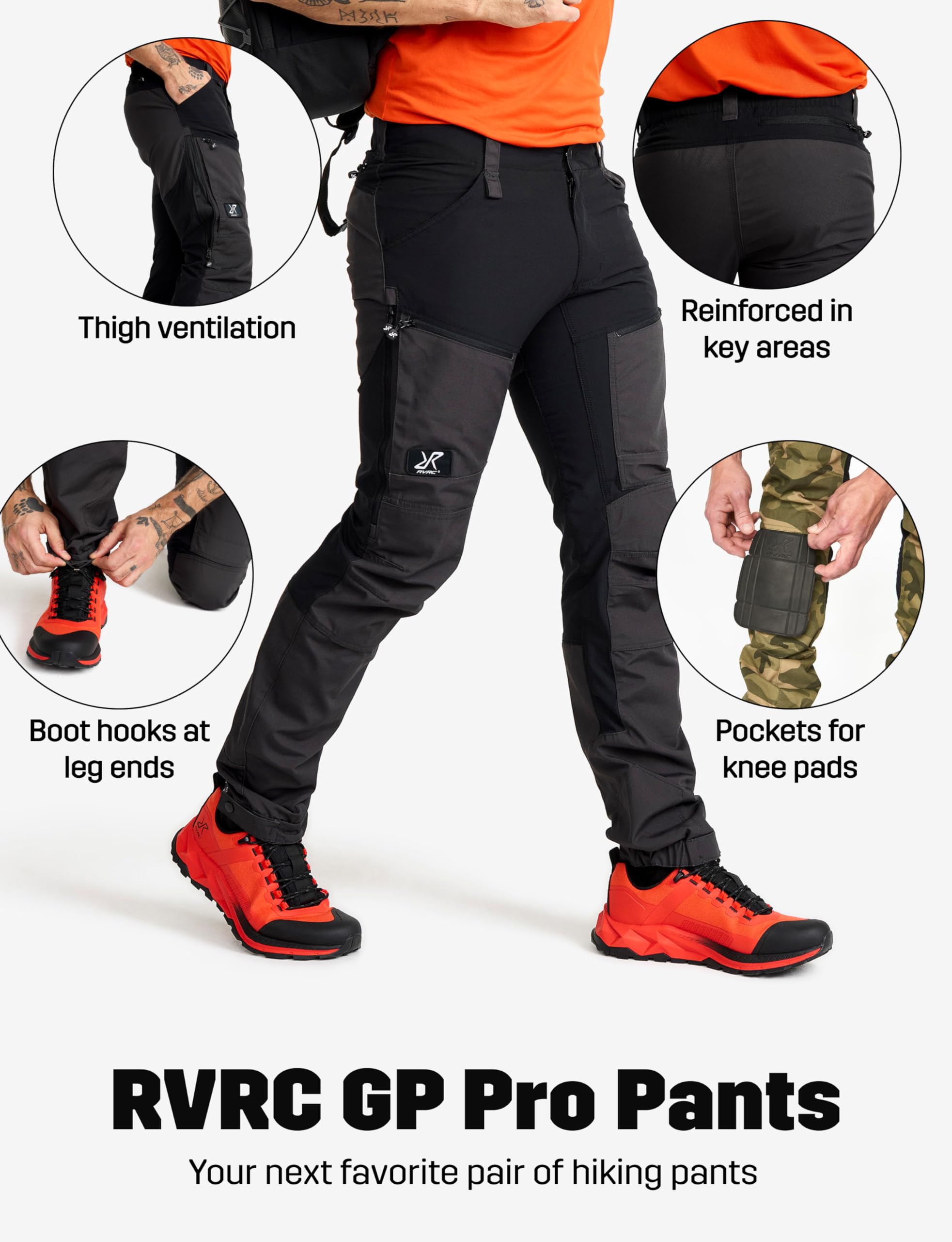 Jet black RevolutionRace RVRC Pro Pants on display for outdoor wear