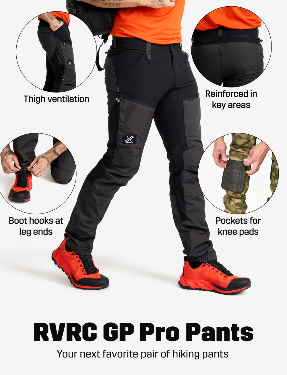 Jet black RevolutionRace RVRC Pro Pants on display for outdoor wear