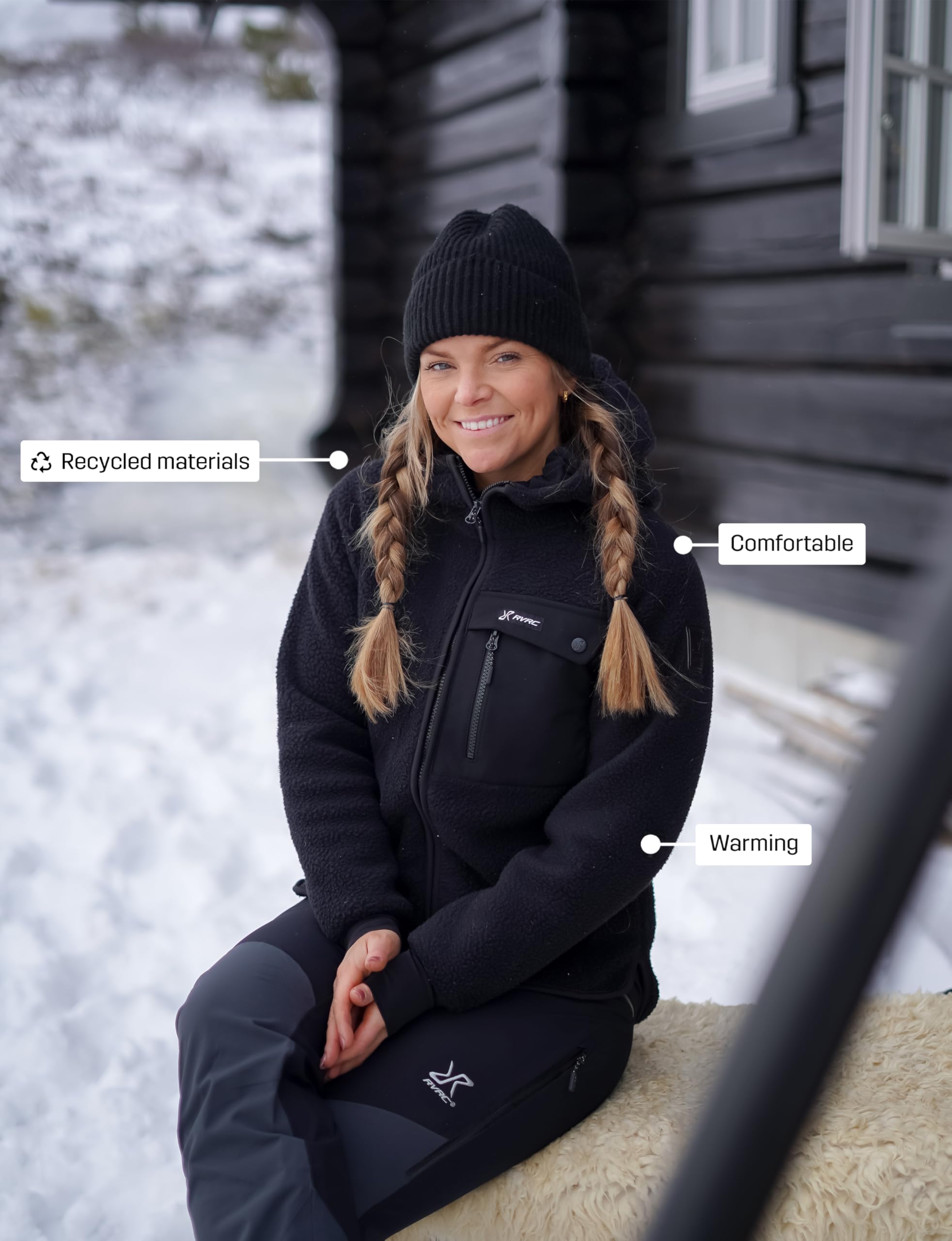 RevolutionRace Sherpa Hoodie women-color-caviar showcases bold insulation in a sleek dark hue