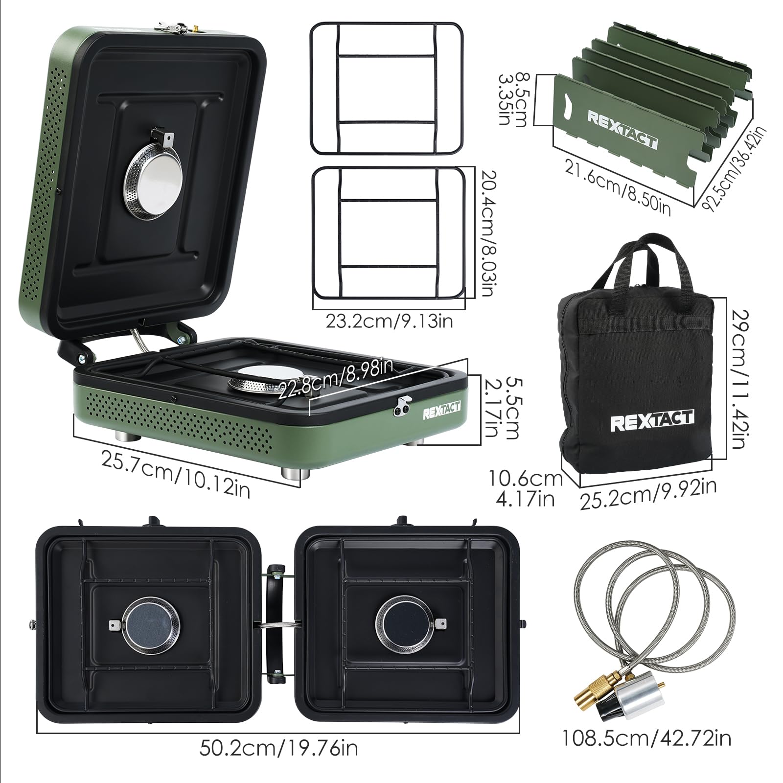 RexTact dual-burner stove setup ready for campsite cooking.