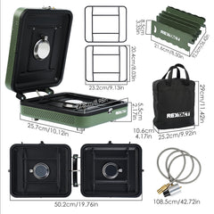 RexTact dual-burner stove setup ready for campsite cooking.