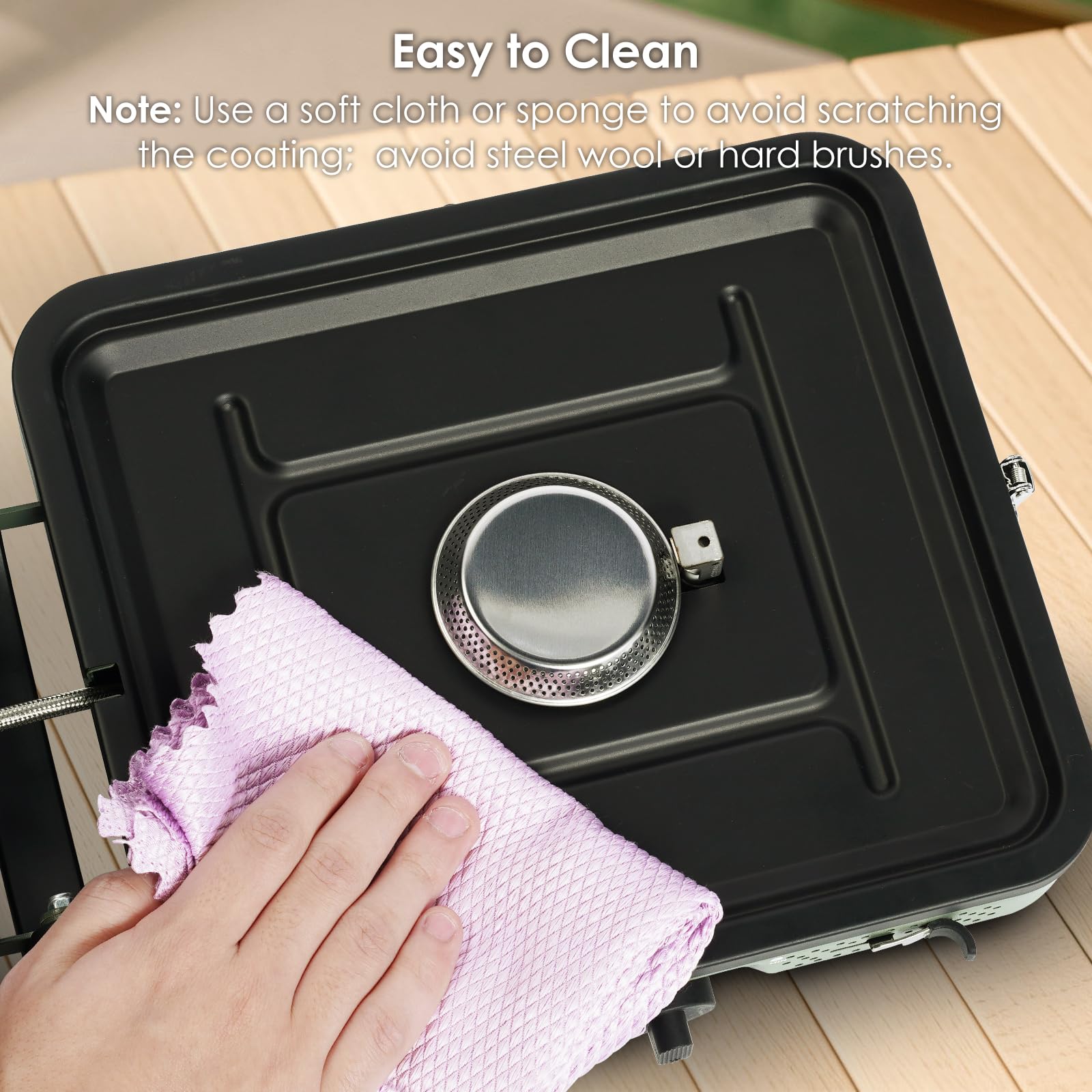 RexTact portable camping stove outdoors during sunset cooking scene.