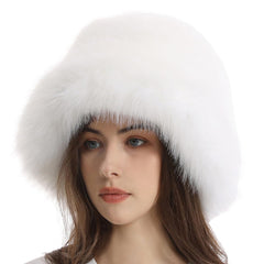 Reyox faux fur detail on fuzzy bucket hat highlighting plush texture for cold weather.
