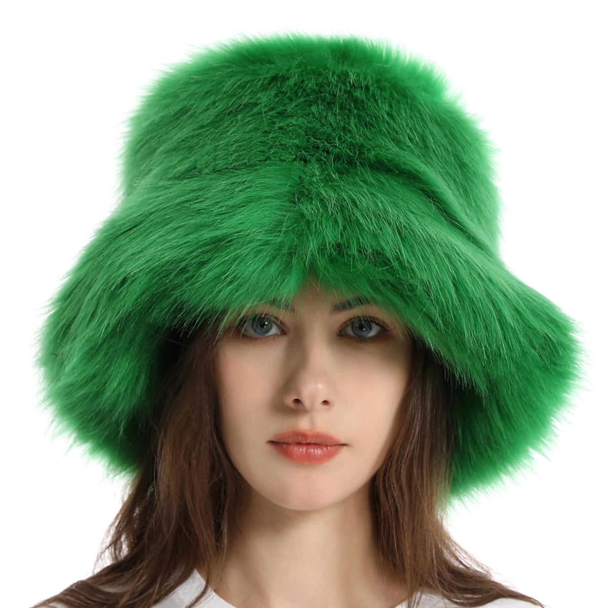 Reyox green winter fuzzy bucket hat front view offers cozy warmth