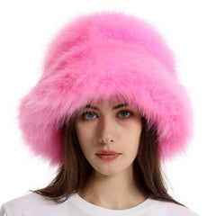Reyox women winter fuzzy bucket hat in pink, cozy warmth for chilly days.