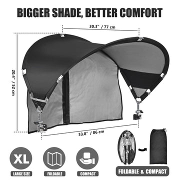 Reyzaa XL canopy clamp securing to a beach chair for stable shade