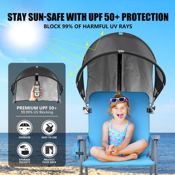 Reyzaa XL canopy pockets hold phone and sunglasses outdoors