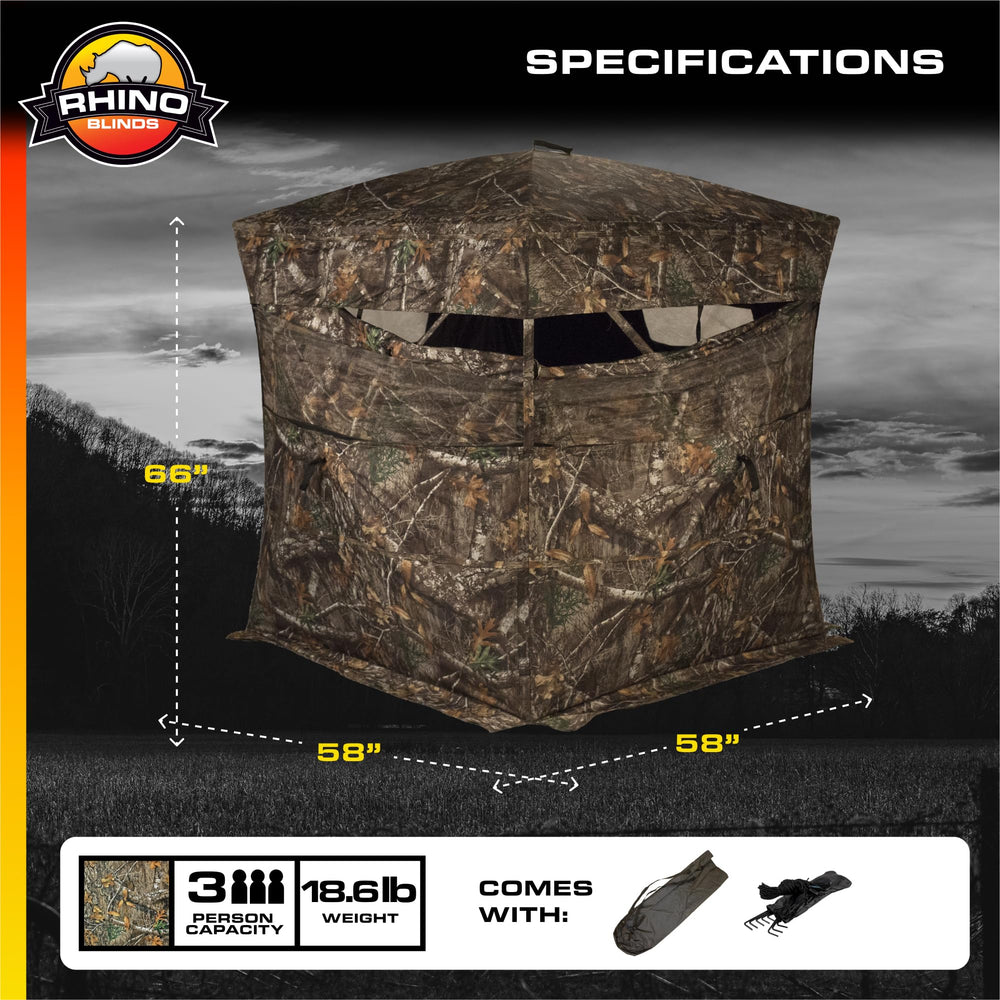 Rhino Blinds R150-RTE floor space 58x58 provides ample gear room