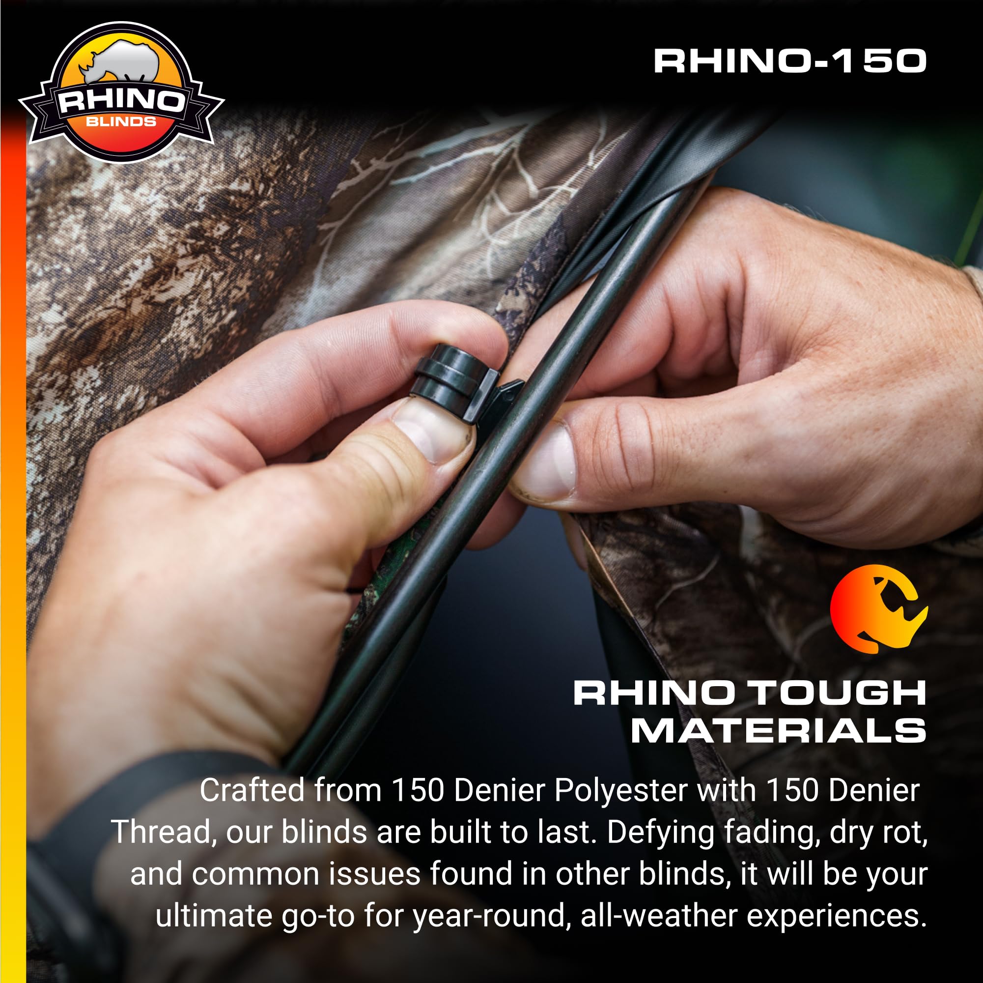 Rhino Blinds R150-RTE hub and rod system close-up reveals sturdy frame