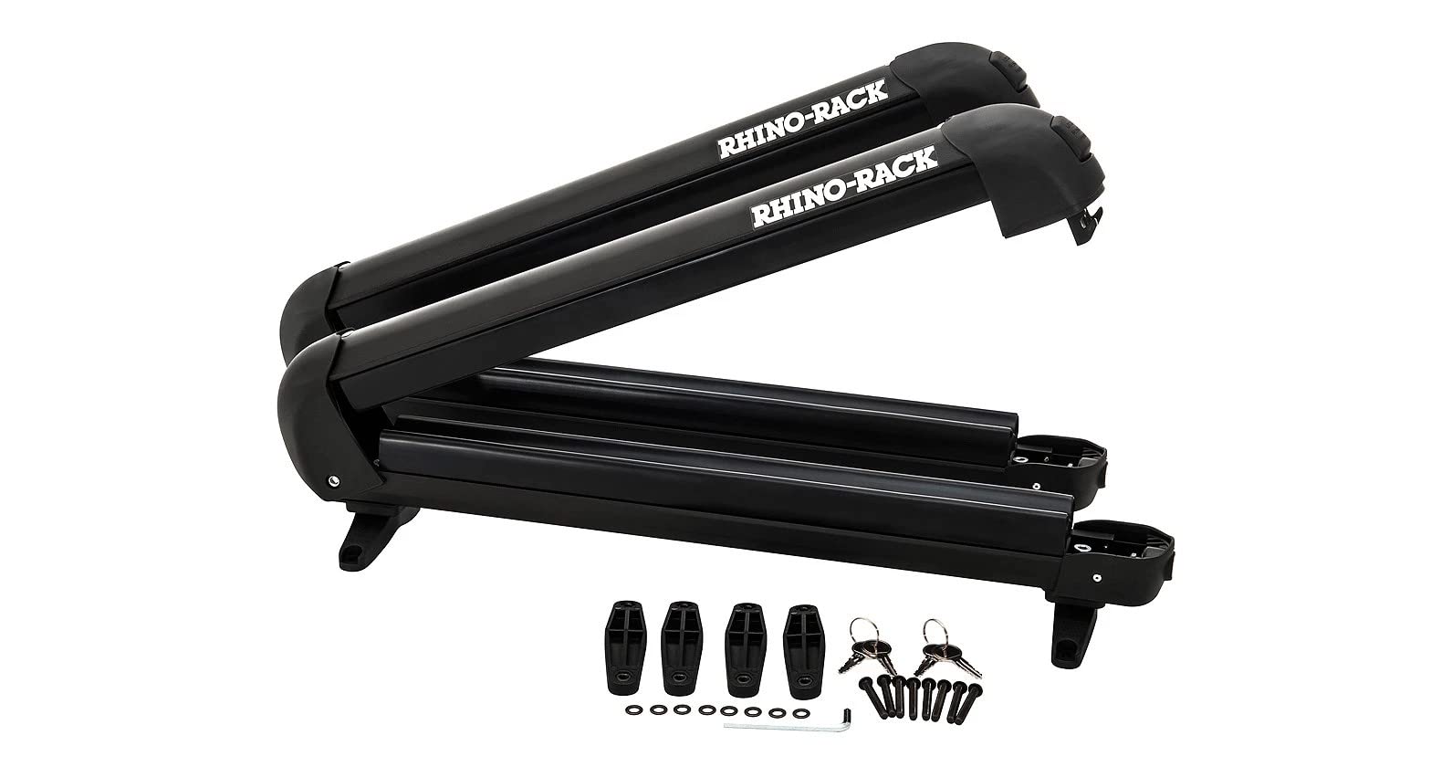 Multiple skis secured on Rhino-Rack SKI ARM4PR, illustrating large capacity