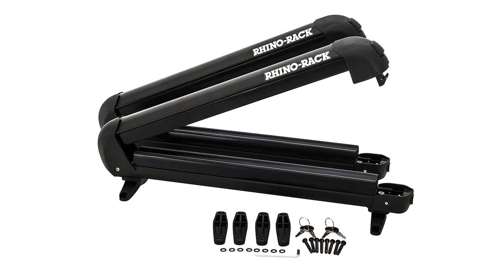 Multiple skis secured on Rhino-Rack SKI ARM4PR, illustrating large capacity