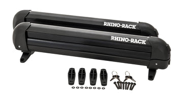 Rhino-Rack SKI ARM4PR on roof rack showing universal fit for multiple vehicles