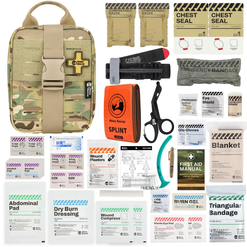 RHINO RESCUE IFAK tactical kit open shows organized pouches for quick access