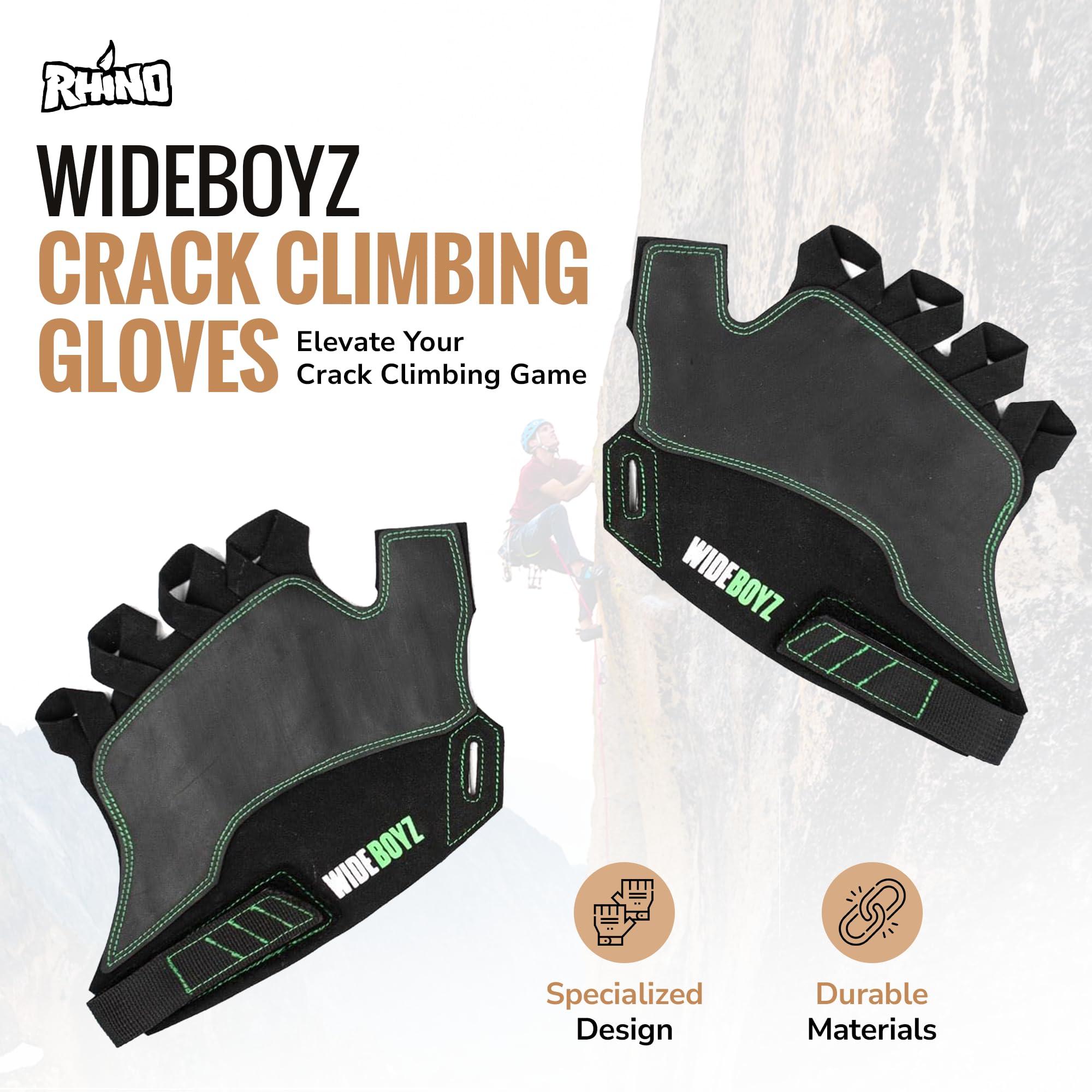 Rhino Skin Solutions Wideboyz Crack Gloves textured grip for secure holds on cracks