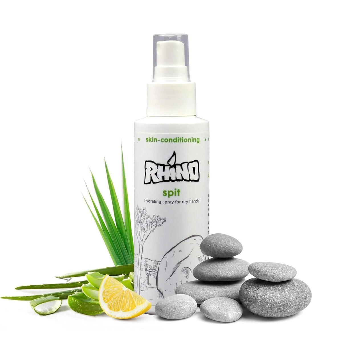 Rhino Spit hydrates hands to enhance rock grip before climbs.