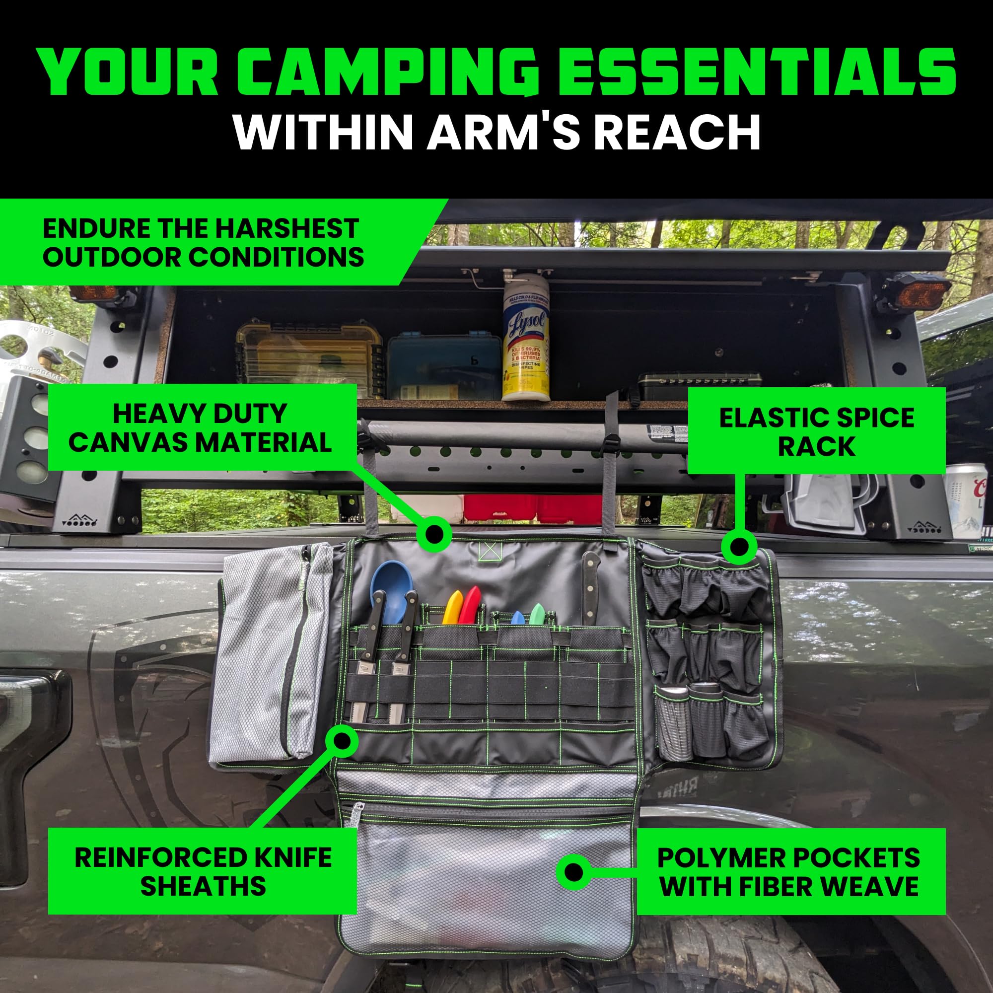 Rhino USA Camping Kitchen Organizer side pocket keeps utensils within reach