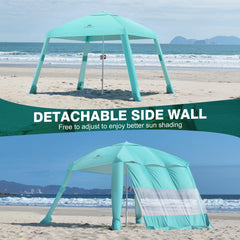 Rhino Valley Beach Cabana built-in cup holder keeps drinks within reach.