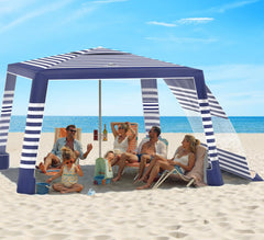 Rhino Valley Beach Cabana setup shown, quick assembly for solo beachgoers.