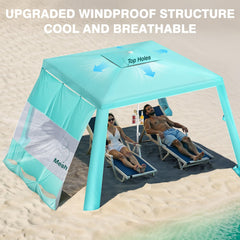 Rhino Valley Beach Cabana with UPF50+ shade protects skin during sunny beach days.