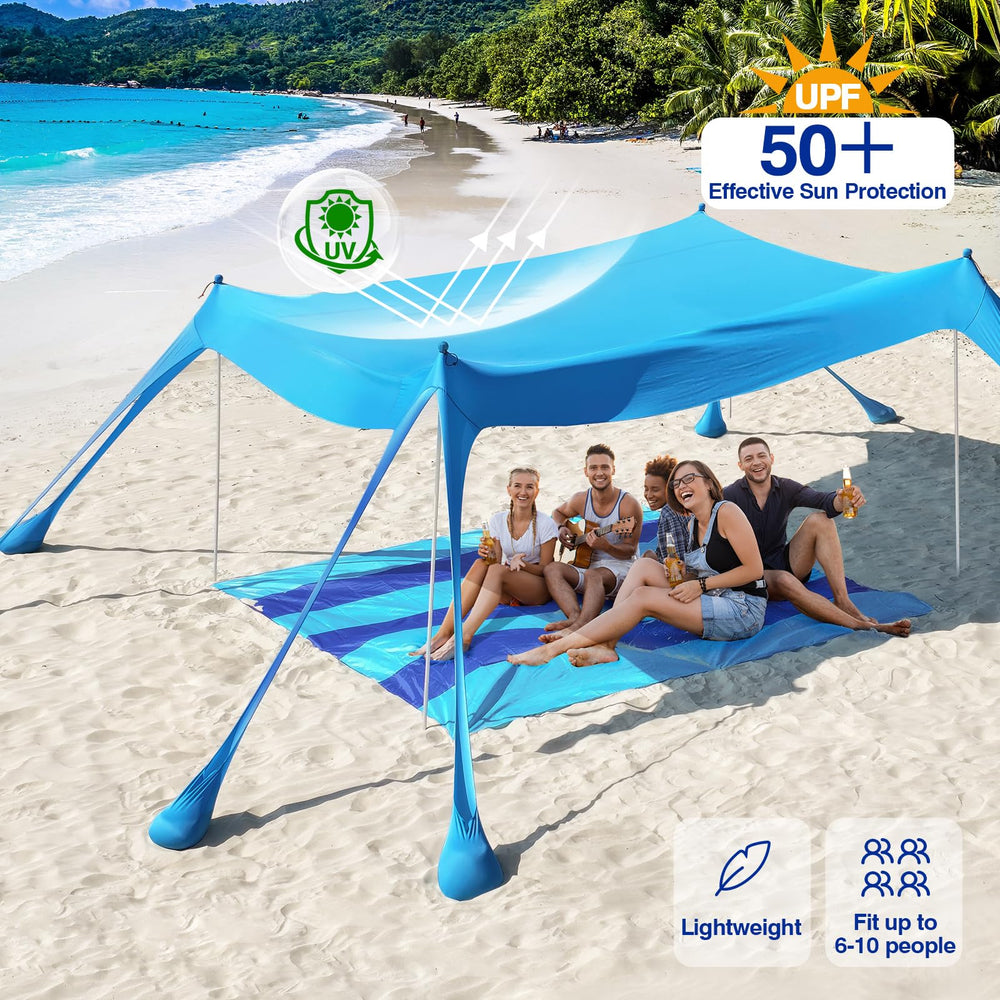 Rhino Valley Beach Tent stable setup with sandbags and poles