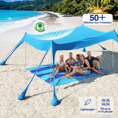 Rhino Valley Beach Tent stable setup with sandbags and poles