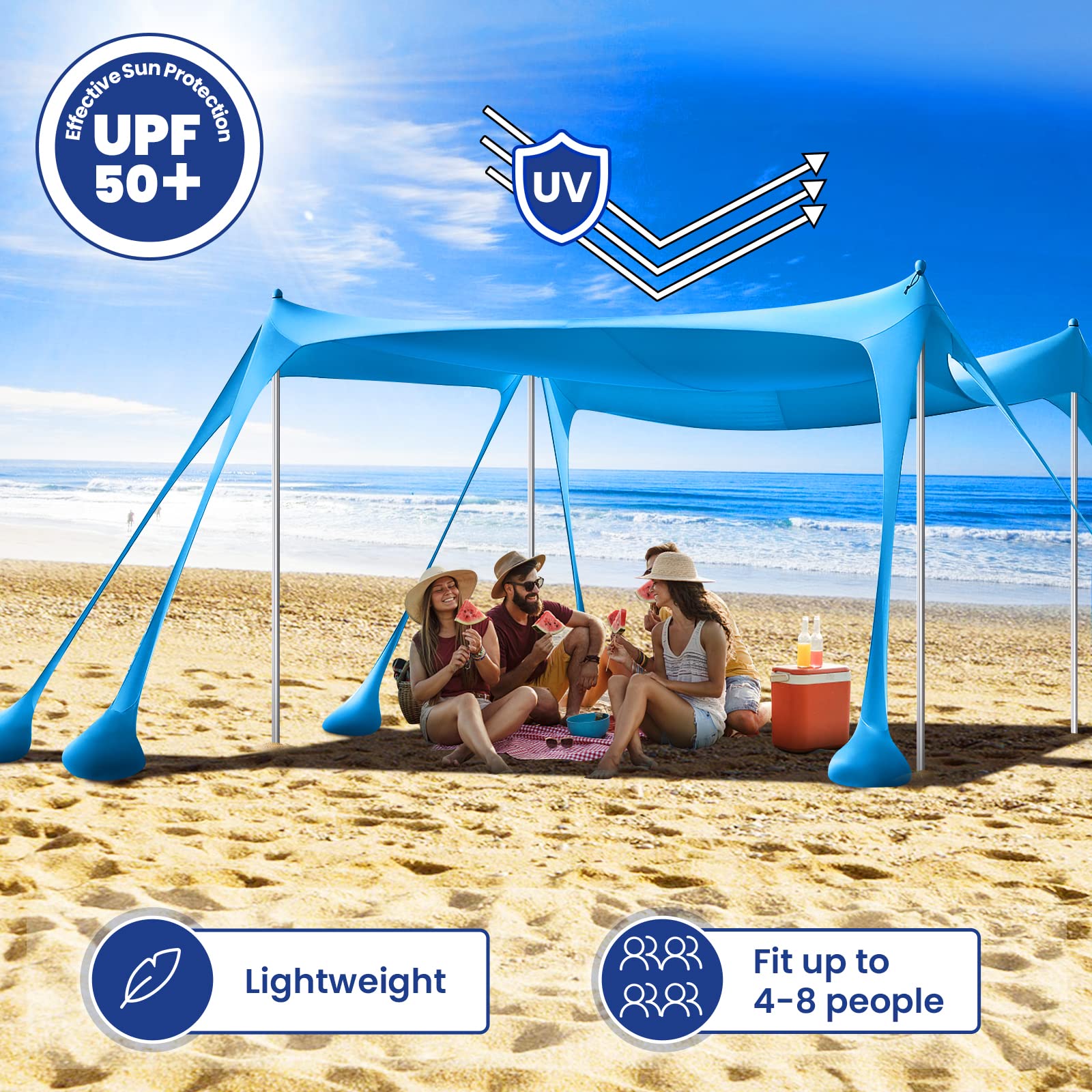 Rhino Valley beach tent UPF50+ sun-protection shields skin during sunny outings