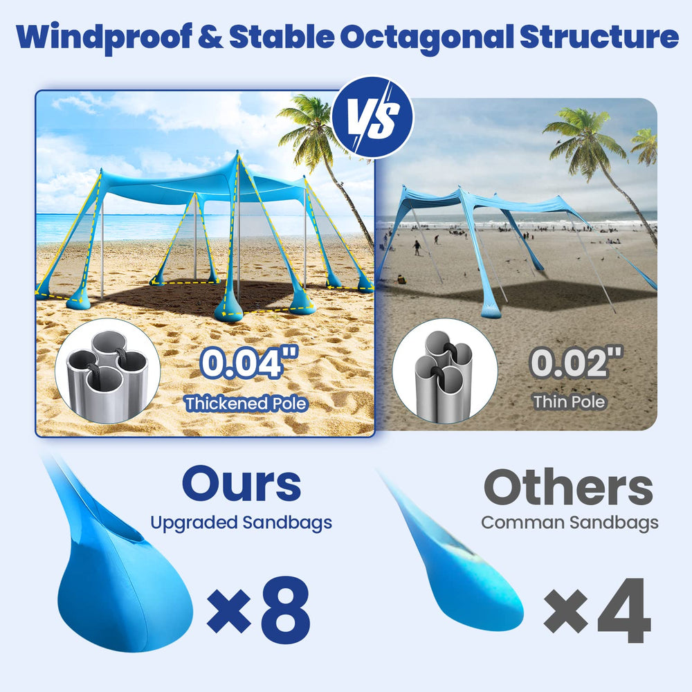 Rhino Valley beach tent wind-resilience with sandbags provides sturdy shelter