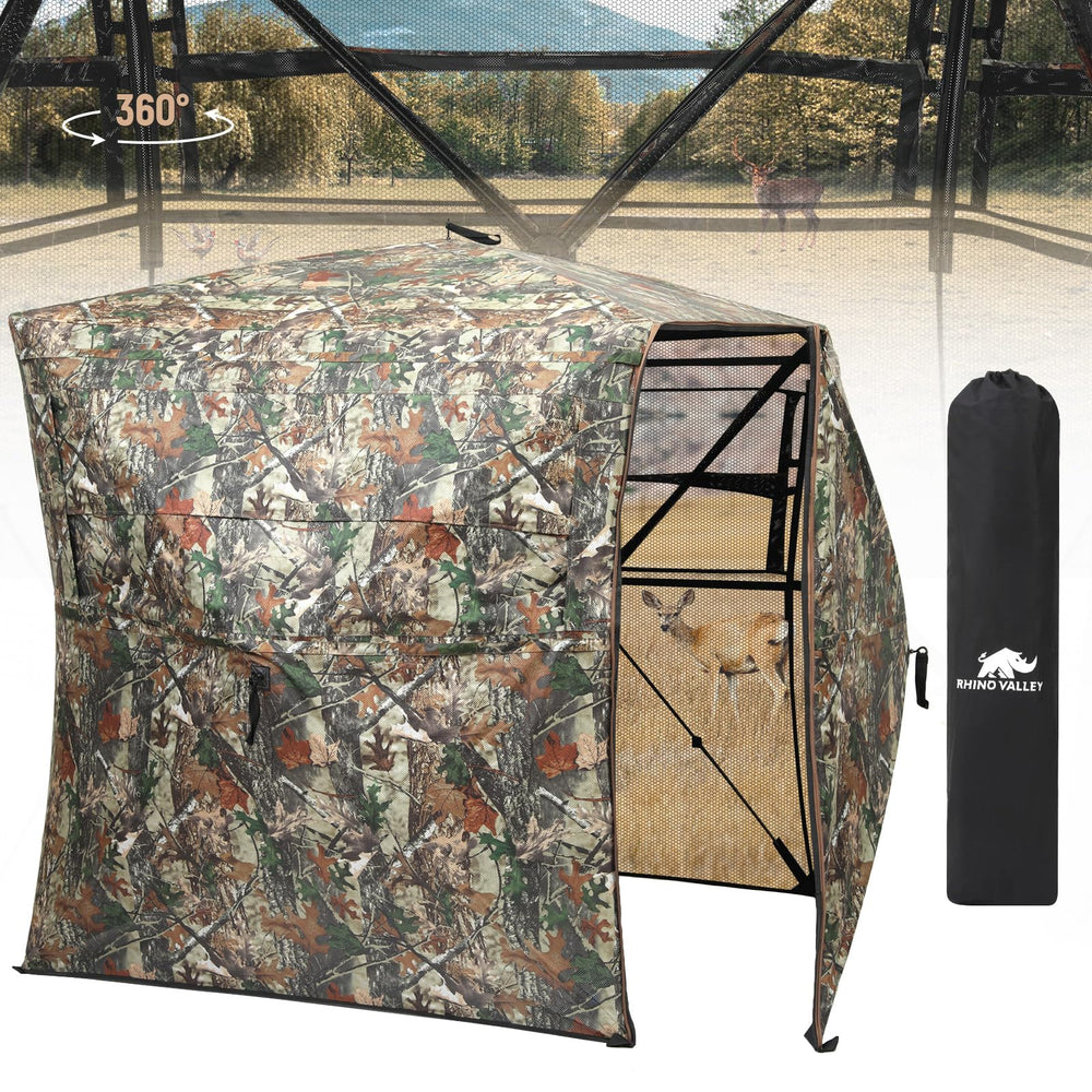 Rhino Valley hunting blind 360° front view with unobstructed field of view for stealthy hunts.