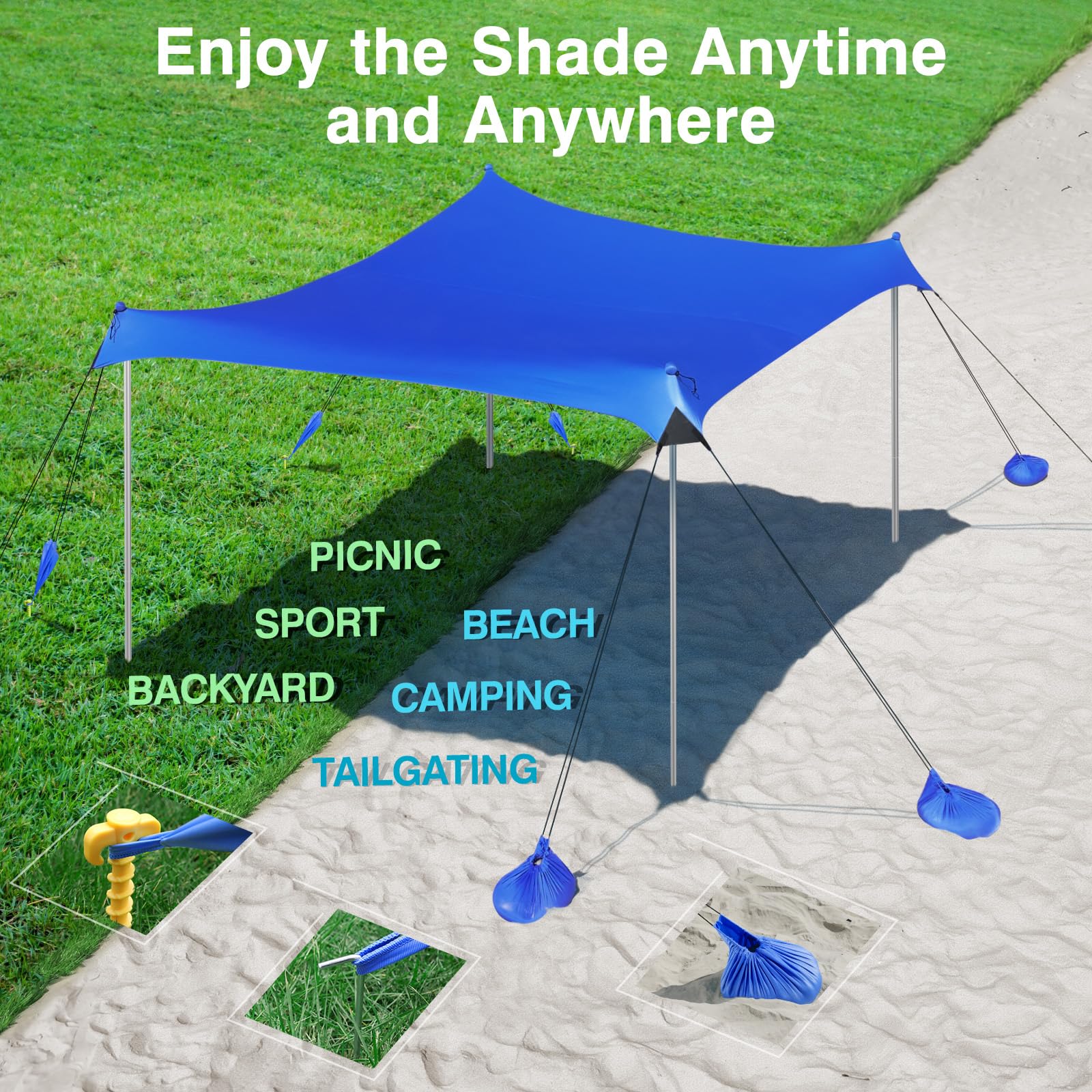 Rhino Valley beach canopy covers up to eight people comfortably