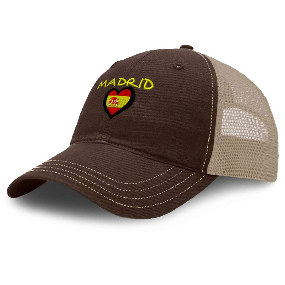 Richardson Trucker Hat with Spain flag Madrid embroidery front view