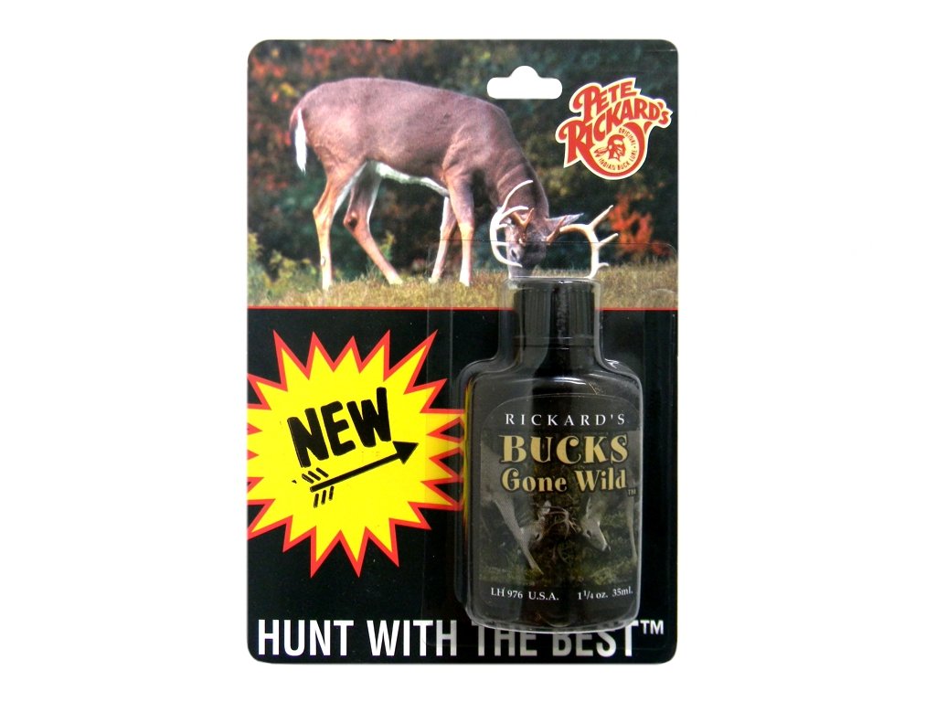 Rickard's Bucks Gone Wild Lure packaging shown, effective deer attractant for successful hunts