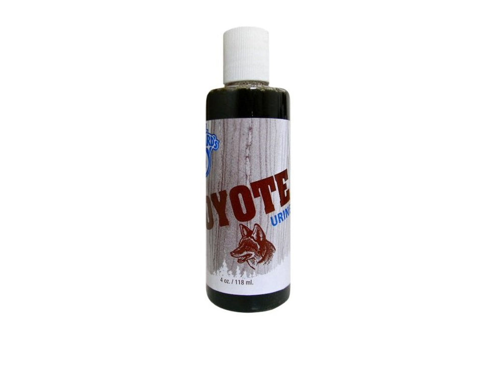 Rickard's Coyote Urine 4 oz bottle for attracting coyotes and masking hunter scent during hunts.