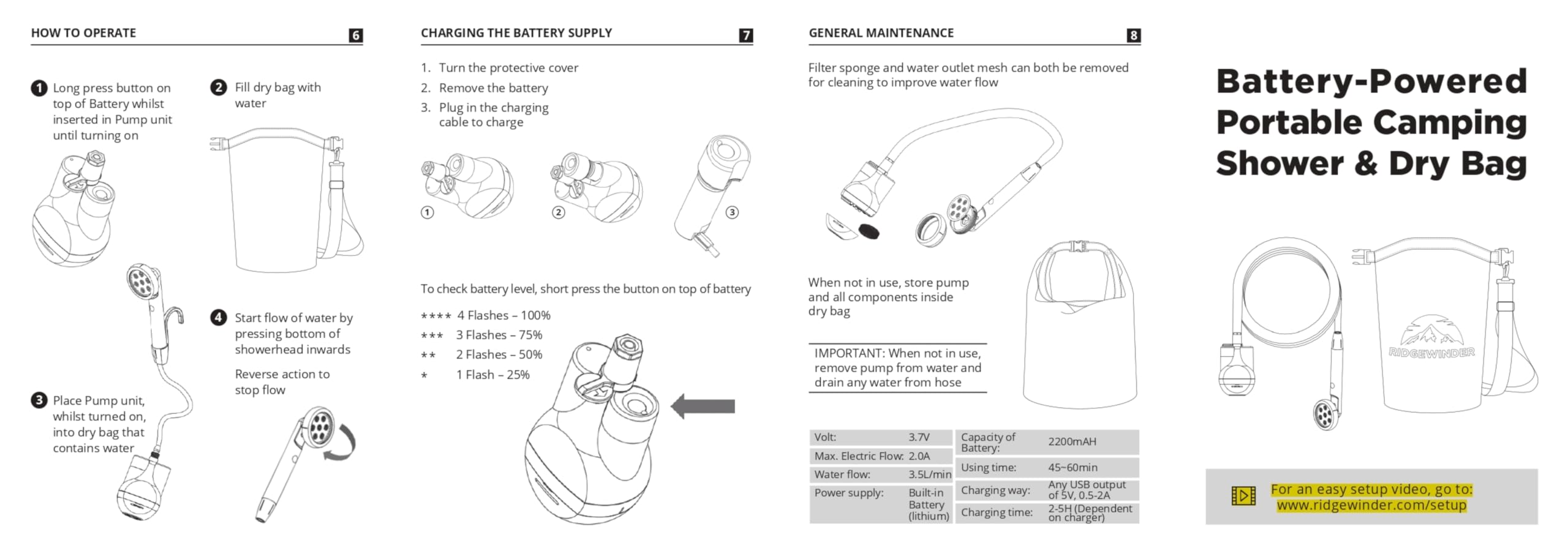 ridgewinder outdoor shower setup illustrates complete camping solution in a bag