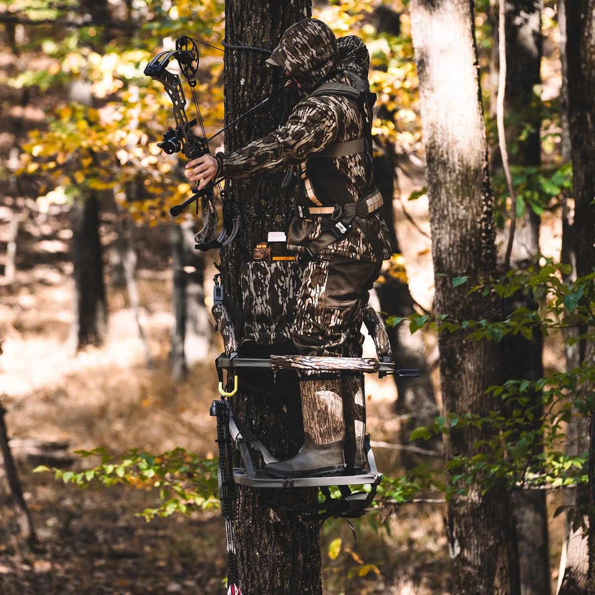 Low seat configuration uses front bar as a stable rifle rest for accuracy.