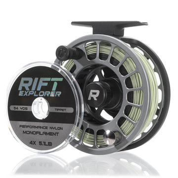 RIFT Breach v2 reel front view showing rugged CNC aluminum and smooth drag.