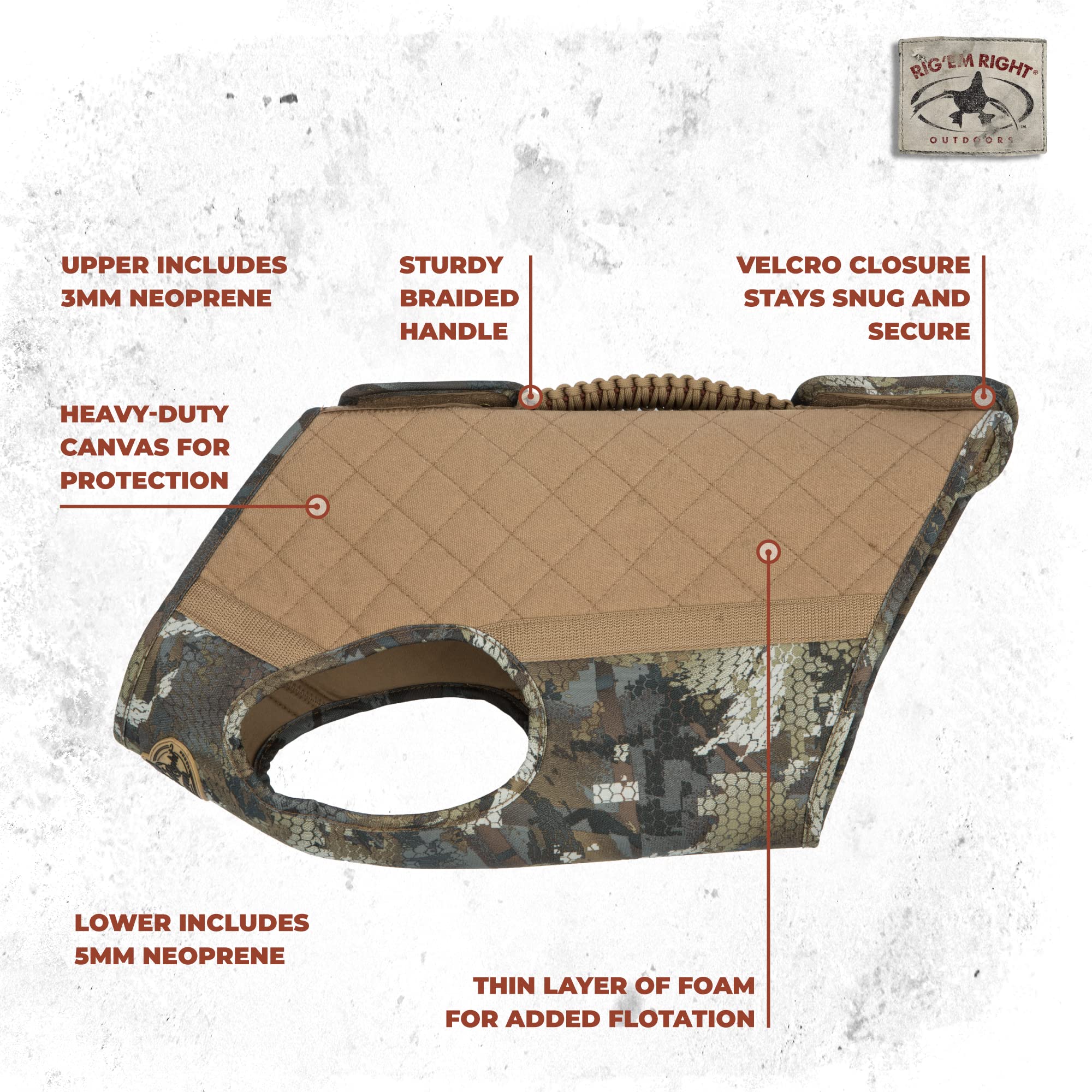 Rig Em Right Bloodline vest flotation foam layer provides buoyancy in shallow water.