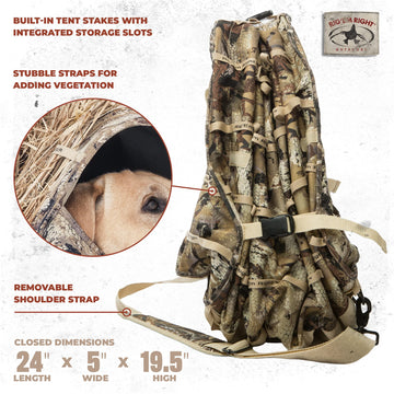 Rig'Em Right Bully Bird blind shows 19-inch peak for comfortable dog viewing.