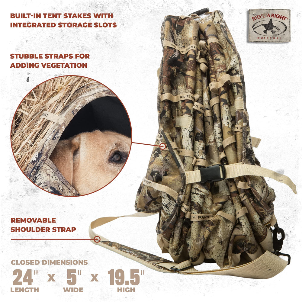 Rig'Em Right Bully Bird blind shows 19-inch peak for comfortable dog viewing.