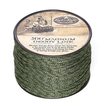 Rig'Em Right dark green Magnum decoy line on a 100ft spool, durable for field setups.
