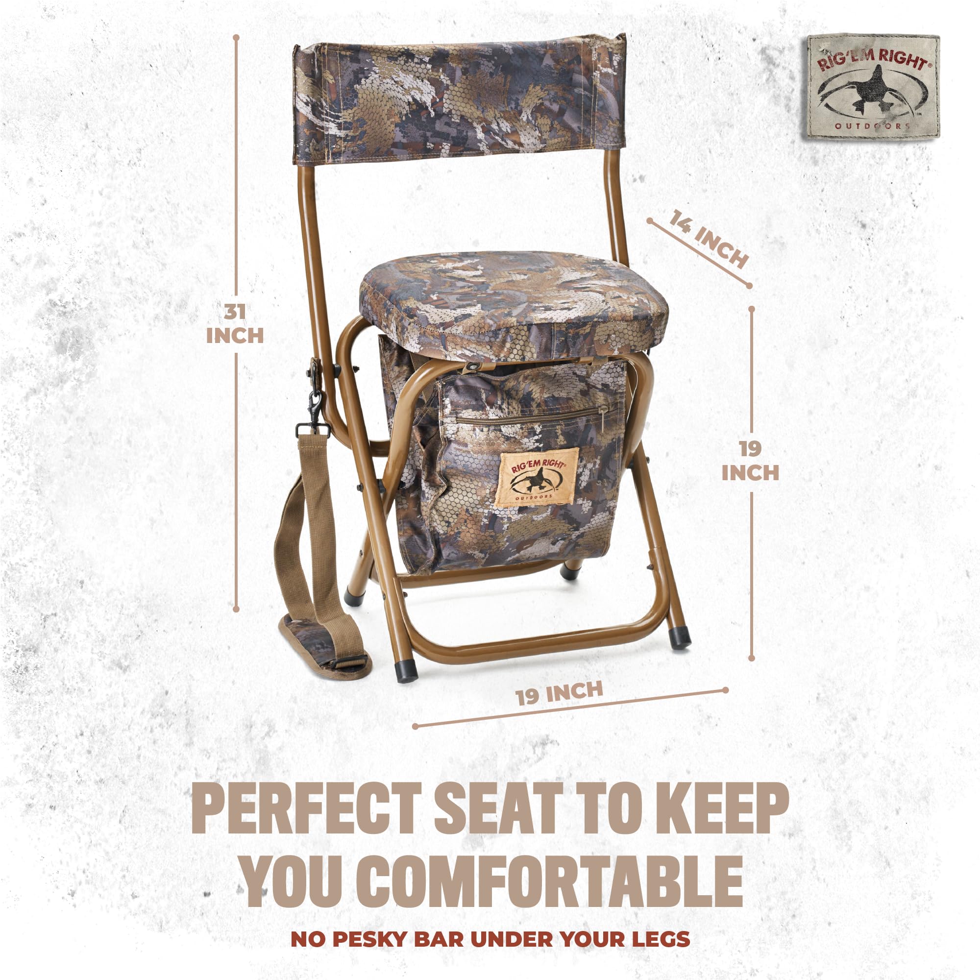 Rig Em Right Hyde stool padded seat delivers all-day comfort in field.