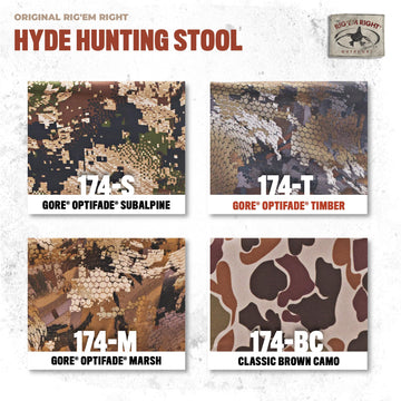 Rig Em Right Hyde stool quickly folds for convenient transport between hunts.