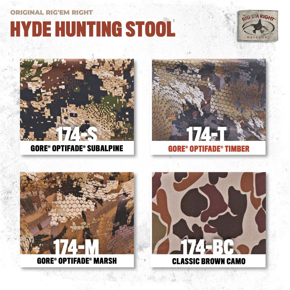 Rig Em Right Hyde stool quickly folds for convenient transport between hunts.