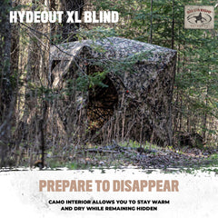 Rig'Em Right HydeOut XL blind side view highlights stable, portable field setup.