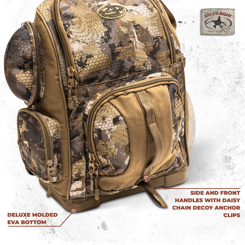 Rig'Em Right Lowdown Floating Backpack Optifade Timber internal compartment highlights large gear or laptop storage.