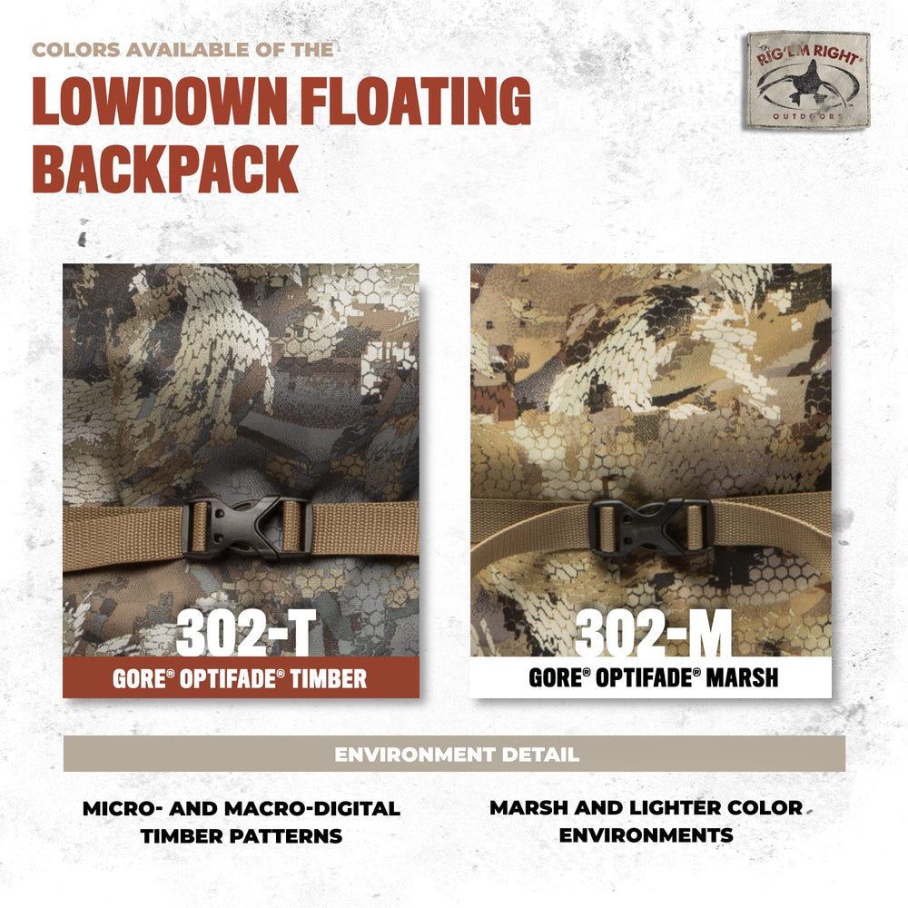 Rig'Em Right Lowdown Floating Backpack Optifade Timber side handle with daisy-chain for anchor clips.