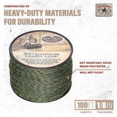 Rig'Em Right one-eighth-inch braided decoy line closeup highlights tough, rot-resistant construction.
