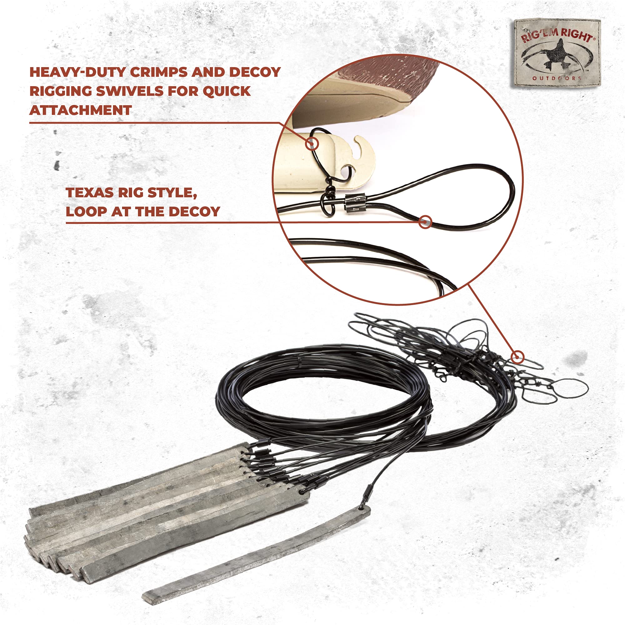 Rig Em Right pliable straps securely fastening decoy keel and neck.