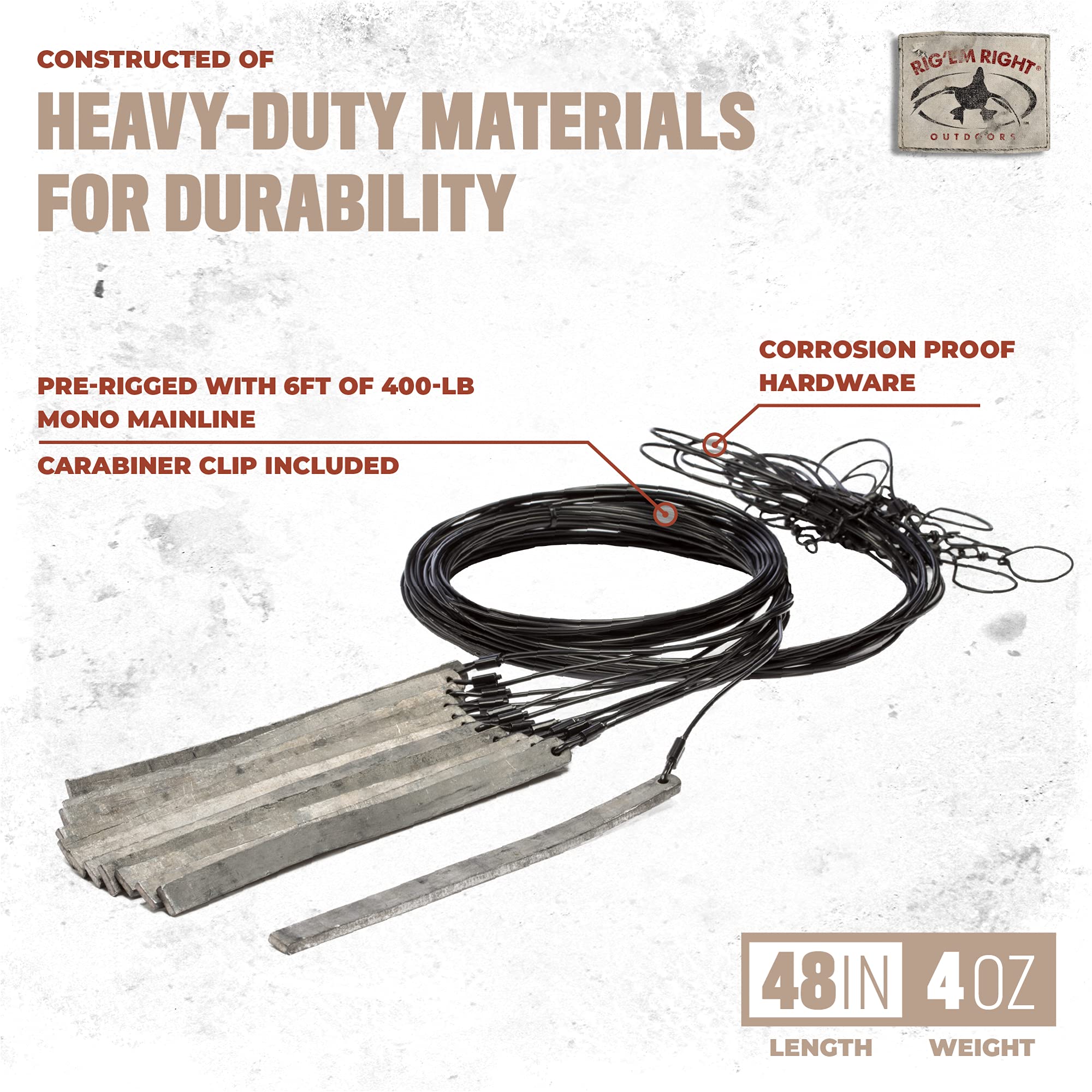 Rig Em Right pre-rigged decoy anchor with monofilament mainline ready for deployment.