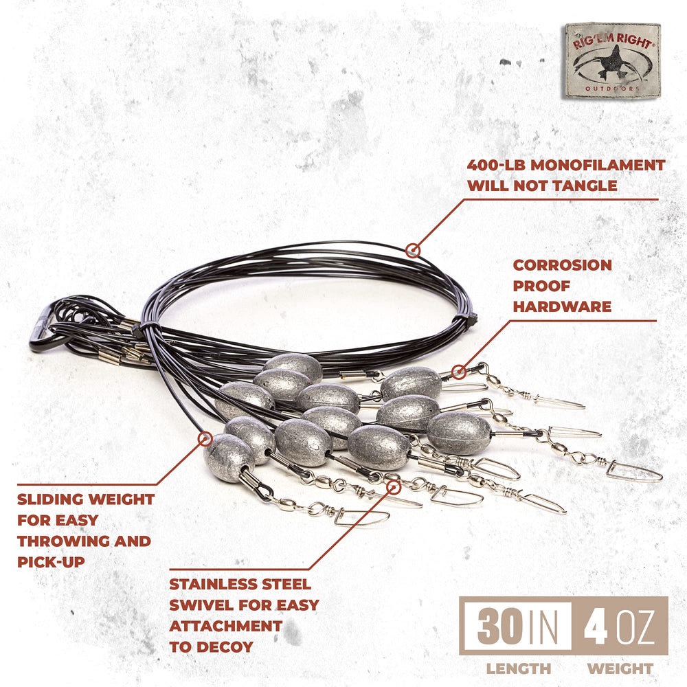Rig Em Right's sliding weight design allows one-handed decoy placement.