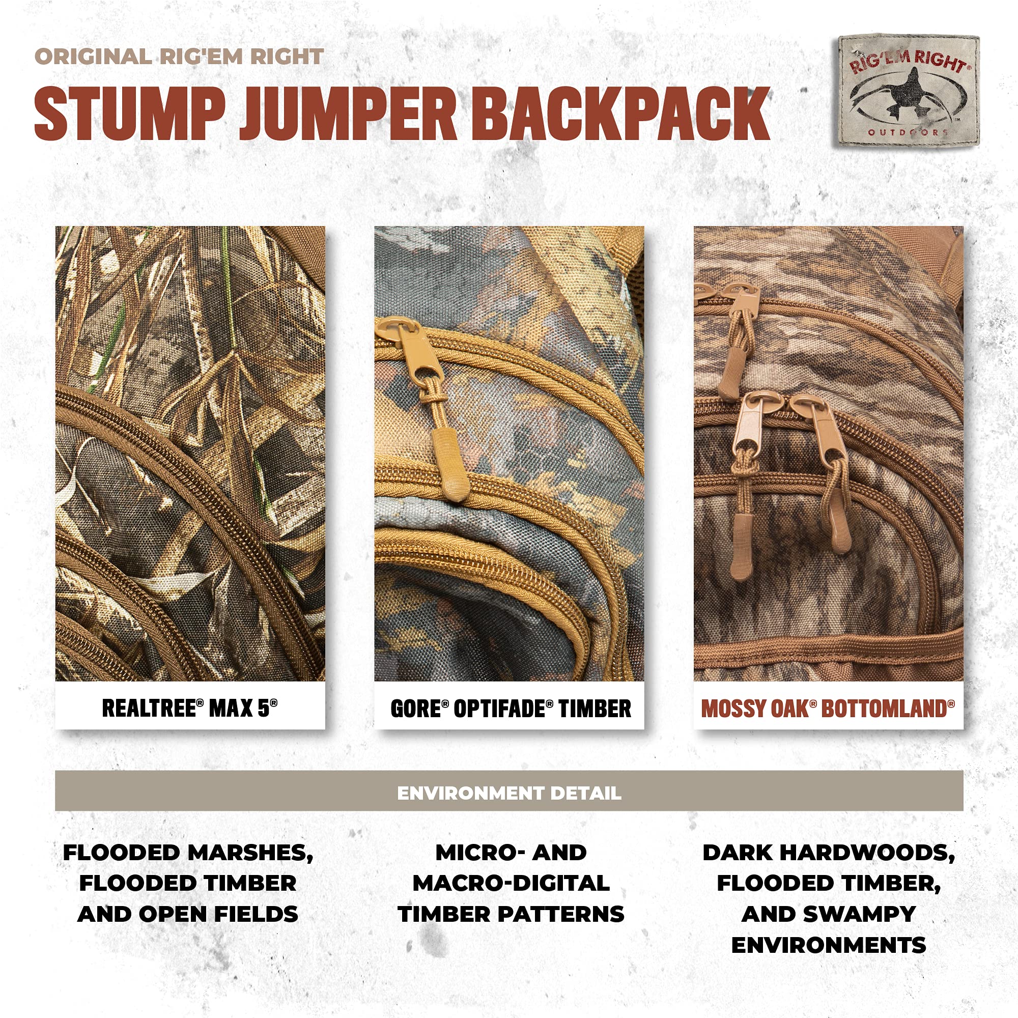 Rig Em Right Stump Jumper in-use forest hunting scene demonstrates practical gear setup.
